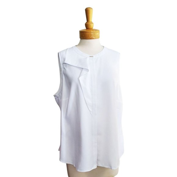 Elizabeth & Clarke NW0T Flounce Sleeveless Blouse Top White Stain Tech Sz 18W - Picture 3 of 9